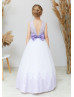 Purple Lace Tulle V Back Flower Girl Dress Purple Lace Tulle V Back Flower Girl Dress